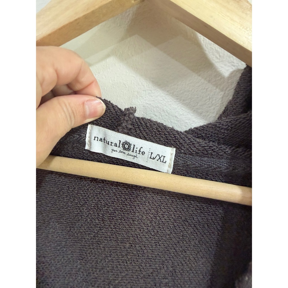 Natural Life Womens Oversized V-Neck Hoodie Charcoal Grey Raw Seam Cotton L/XL - Picture 6 of 6